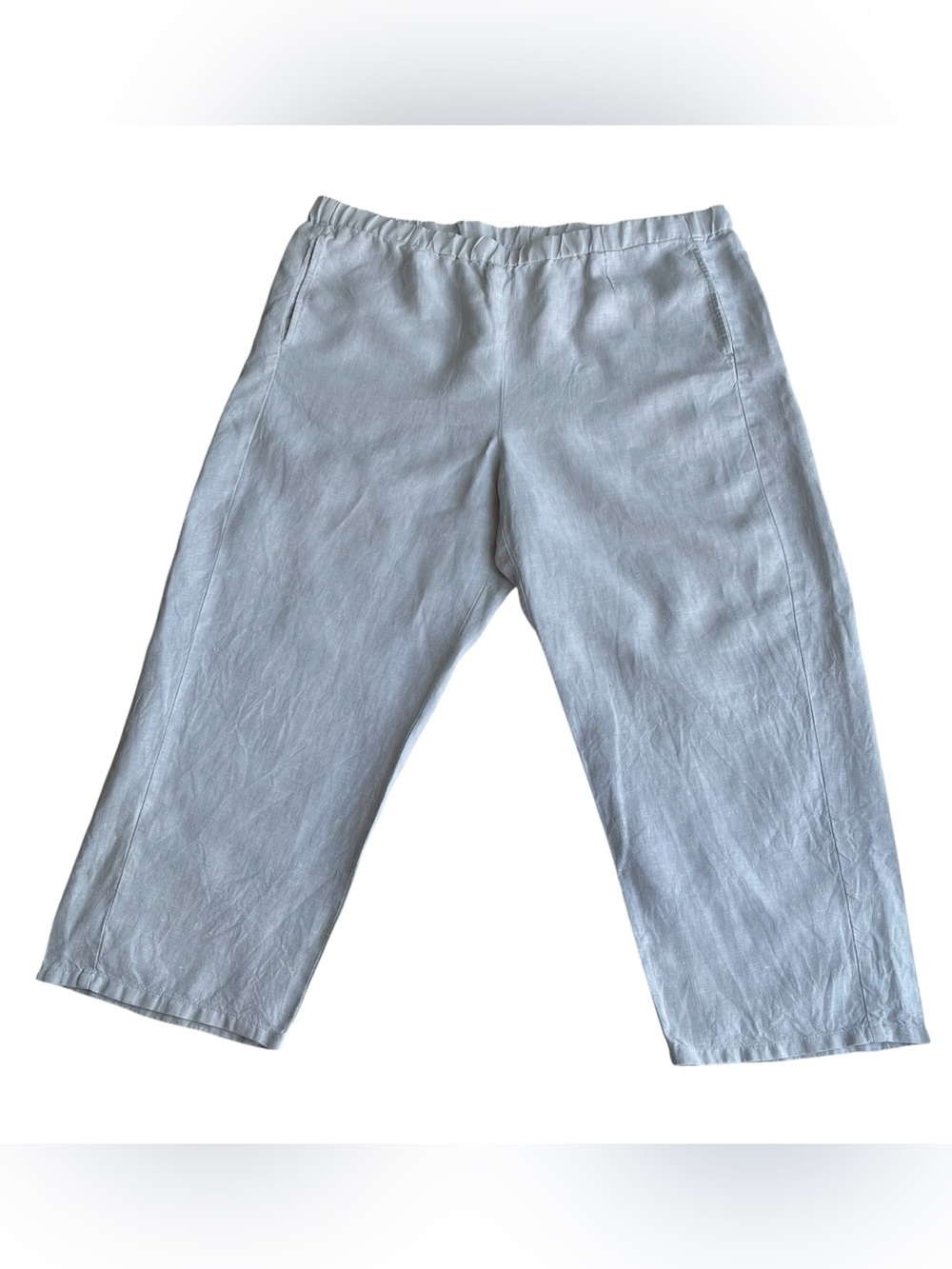J. Jill Love Linen Gray Cropped Pants Size L Pockets Pull On Elastic Waist